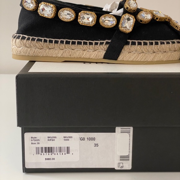 sz 35G - Gucci Espadrilles Crystal Canvas Black Pepita - Picture 5 of 5